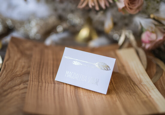 Winietki glamour ślubne winietki wizytówki dla gości weselnych, złote napisy 02/GLz7/w