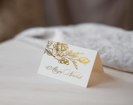 Winietki glamour delikatne winietki na stoły weselne, usadzenie gości na weselu winietki z nazwiskami gości, złote lu 01/ZłN/w25