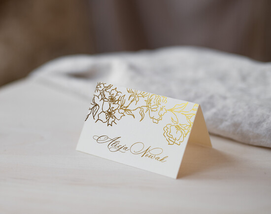 Winietki glamour delikatne winietki na stoły weselne, usadzenie gości na weselu winietki z nazwiskami gości, złote lu 01/kopZŁI/w25