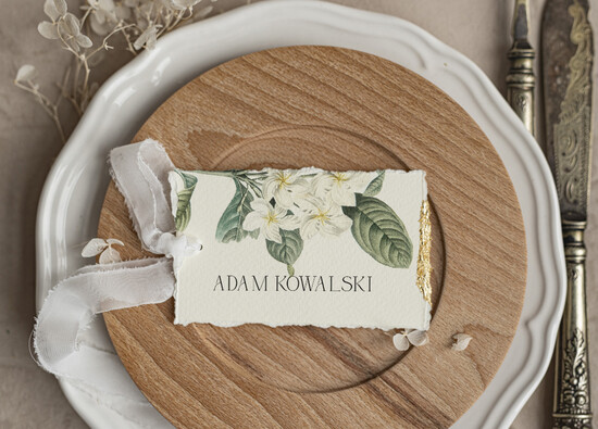 Winietki glamour złote eleganckie winietki na stół weselny wizytówki ślubne, winietki z płatkami złota, darte winietk 02/WRzWs/w