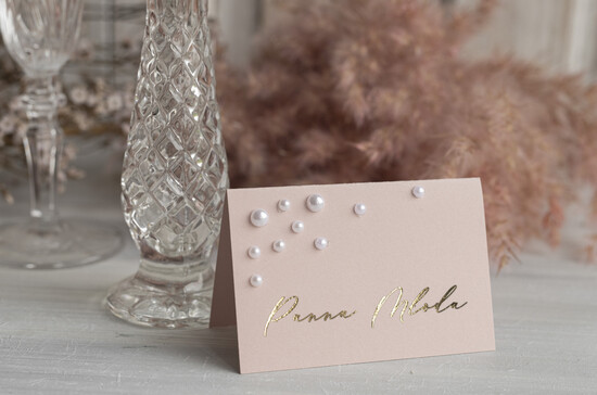 Winietki glamour winietki z perełkami ślubne wizytówki z perełkami winietki na stół weselny, różowo złote winietki z  01/perKper/w