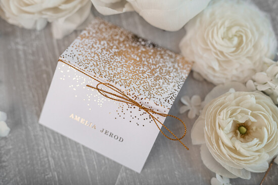 Winietki glamour ślubne winietki wizytówki dla gości weselnych, złote napisy 12/Glz3/w