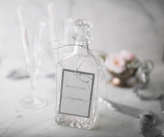 Zawieszki na butelki glamour etykieta na wódkę weselną, glamour z dowolnym tekstem 01/GLz5/zw