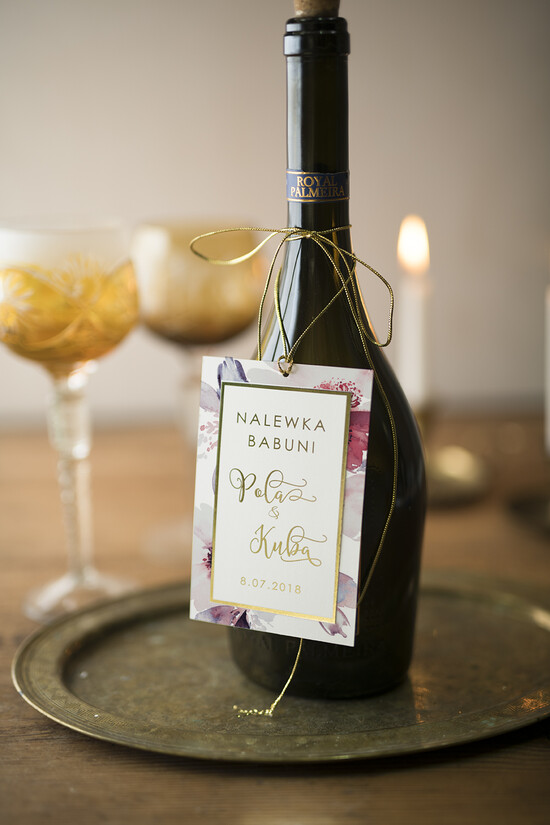 Zawieszki na butelki glamour etykieta na wódkę weselną, glamour z dowolnym tekstem 07/GNO/zw