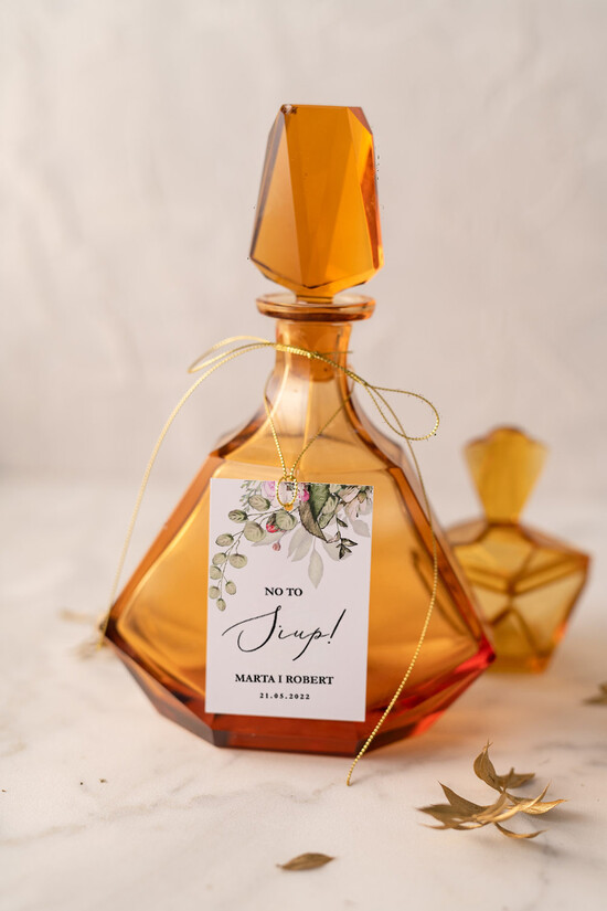 Zawieszki na butelki glamour zawieszki na nalewki weselne, złote z dowolnym tekstem 01/goldw/zw