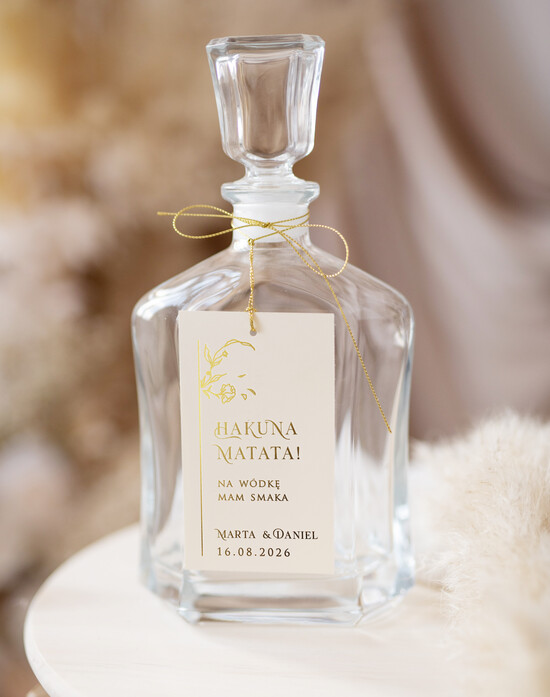 Zawieszki na butelki glamour złocona zawieszka na wino weselne, etykieta na wódkę zawieszka na alkohol weselny, złote napisy z do 06/goldskl3szn/zw25