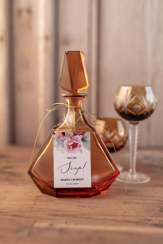 Zawieszki na butelki glamour ślubne zawieszki na alkohol, złote z dowolnym tekstem 3/geokap/zw