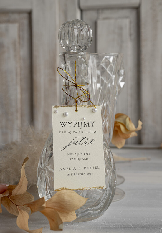 Zawieszki na butelki glamour zawieszka na butelkę weselna, złote zawieszki na butelkę z perełkami, zawieszka na butelkę z perełka 01/perOwZl/zw