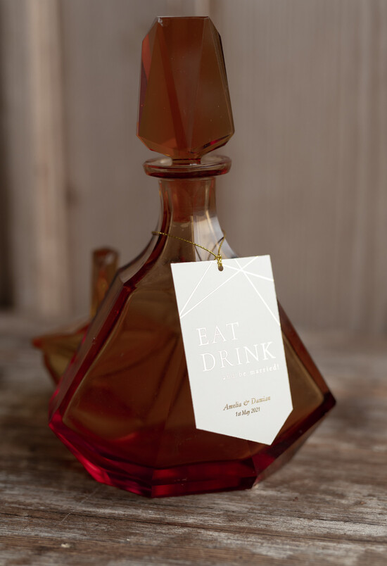 Zawieszki na butelki glamour zawieszka etykieta na alkohole weselne, złote z dowolną treścią 01/geomlam/zw