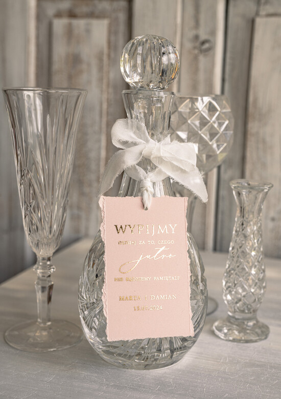 Zawieszki na butelki glamour zawieszki na butelkę weselną, złote zawieszki z weselnymi wierszykami, darte zawieszki ślubne, wydzi 02/wydzZłws/zw