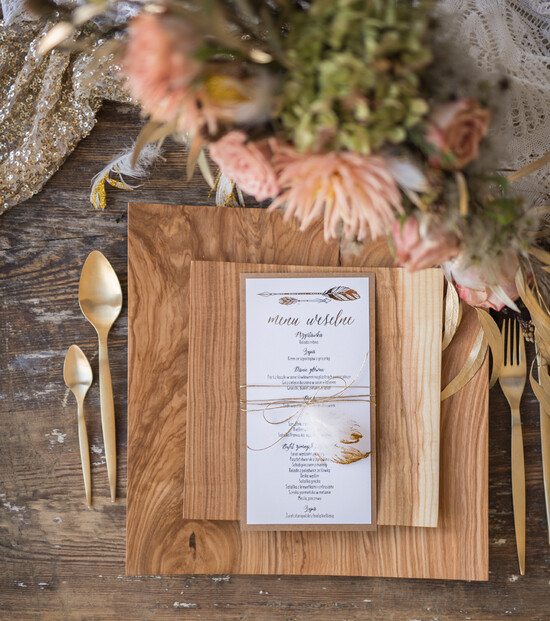 Menu glamour menu weselne na stoły plan podawania posiłków, złocone i eleganckie dowolna treść 02/GLz3/m