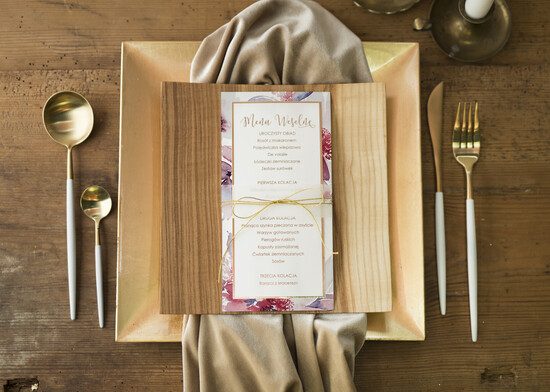 Menu glamour ślubne menu z planem podawania dań wesenych, złote i eleganckie na klasyczne wesele 07/GNO/m