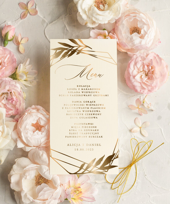 Menu glamour menu weselne plan podawania posiłków na weselu, złote i eleganckie na klasyczne wesele 03/goldsk/m