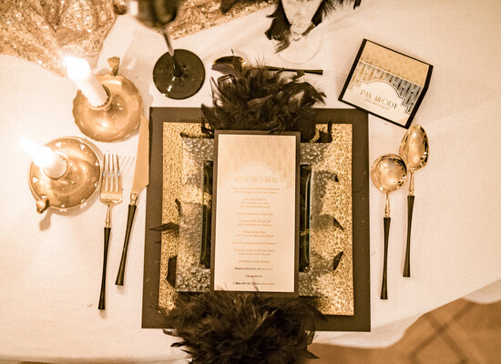 Menu glamour weselne menu karta potraw weselnych, złocone i eleganckie dowolna treść 12/Glz8/m