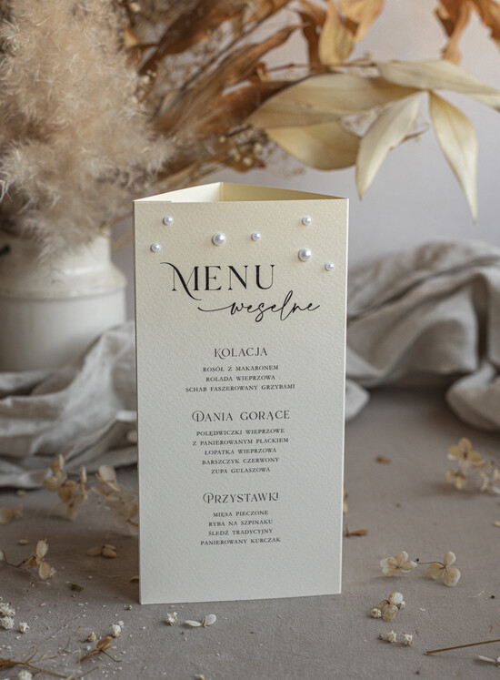 Menu glamour menu weselne i numer w jednym, numery i menu na stół weselny, menu zdobione koralikami, ozdoba na st 01/per3/m24