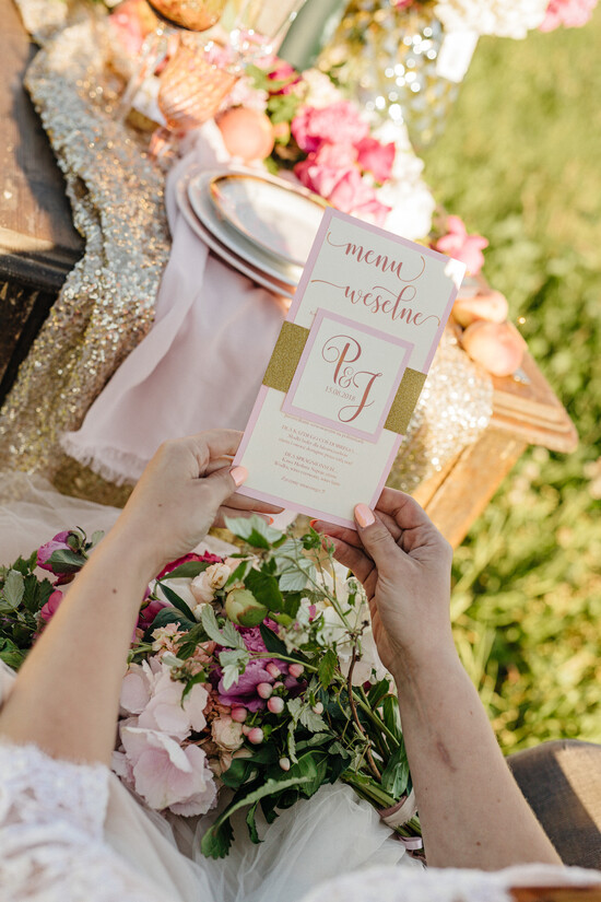 Menu glamour menu weselne na stół karta dań weselnych, eleganckie zlocone litery wasza treść 2/kali/m