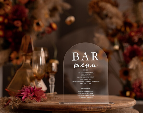 Menu glamour menu weselne plan podawania posiłków na weselu, opis stołów weselnych, akrylowe menu weselne, stojąc 07/ZLzes/menu