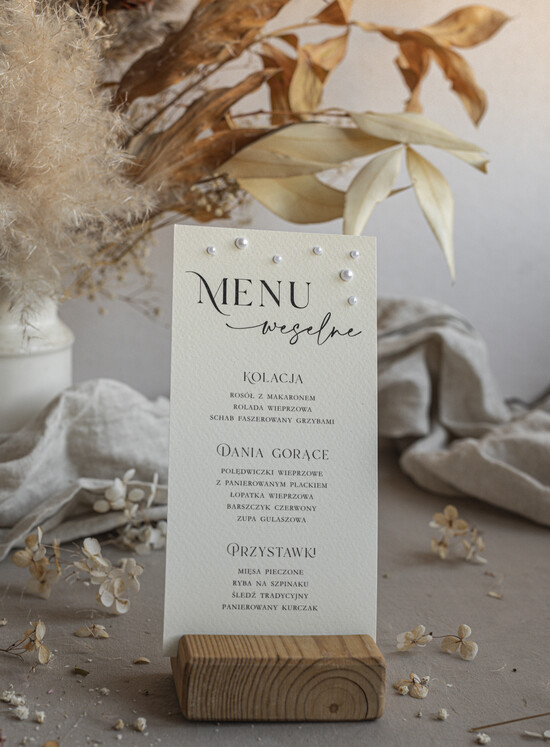 Menu glamour weselne menu karta dań weselnych, menu weselne wasza treść, menu weselne z perełkami, eleganckie men 01/per/m24