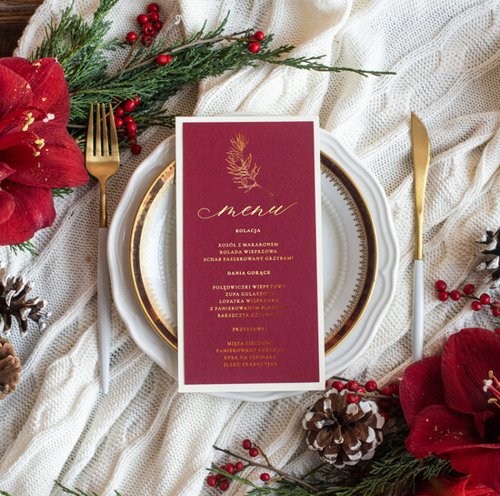 Menu glamour ślubne menu karta potraw weselnych, złote lub srebrne napisy wasza treść 06/foldg/m