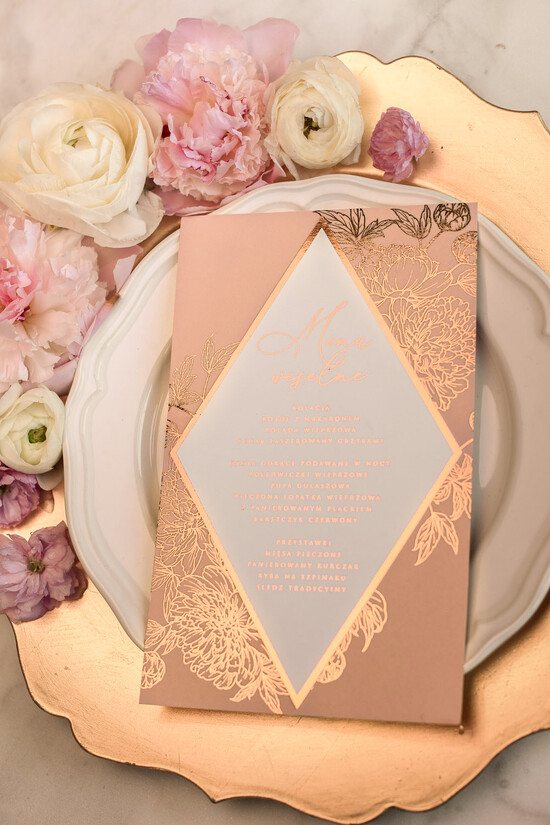Menu glamour ślubne menu karta potraw weselnych, złocone i eleganckie dowolna treść 20/glamR/m