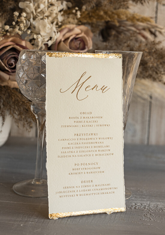 Menu glamour karta dań weselnych menu weselne plan podawania posiłków, złote i eleganckie na klasyczne wesele, me 01/wrzSznM/m