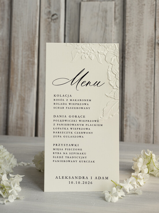 Menu glamour weselne menu karta potraw weselnych, złote i eleganckie na klasyczne wesele, menu weselne z tłoczony 01/WytK/m25