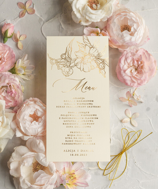 Menu glamour weselne menu karta dań weselnych, złocone i eleganckie dowolna treść 02/goldzr/m