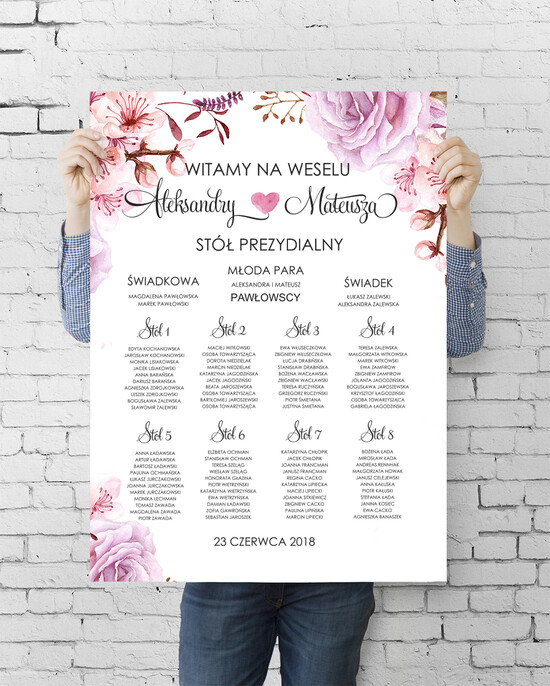 Plany stołów plan stołu plakat  plan stołów na wesele tablica z rozmieszczeniem gości 001/BHszK/PLE