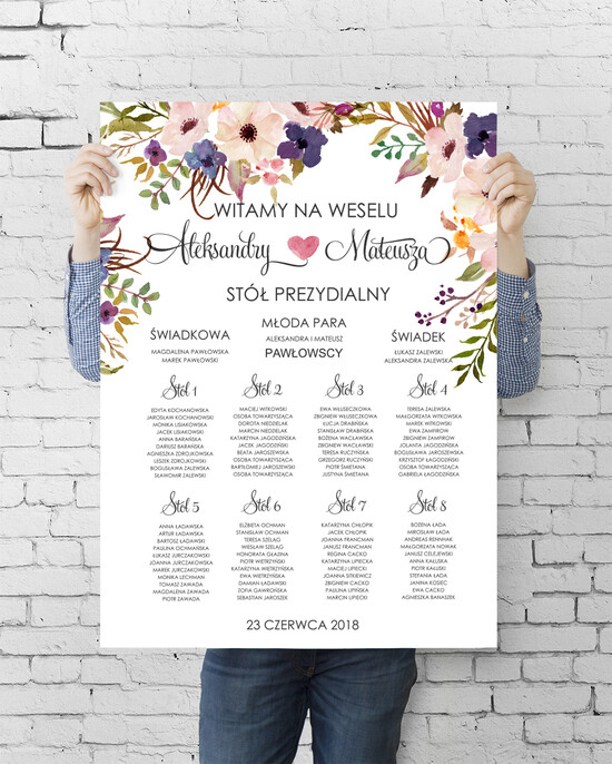 Plany stołów plan stołu plakat  tablica informacyjna dla gości weselnych 02/BHszK/PLE