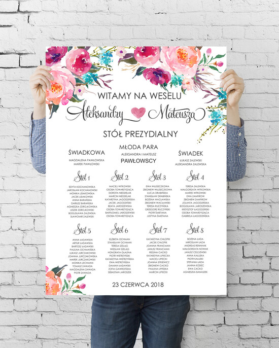 Plany stołów plan stołu plakat  planer ślubny plan usadzenia gości na weselu 03/BHszR/PLE