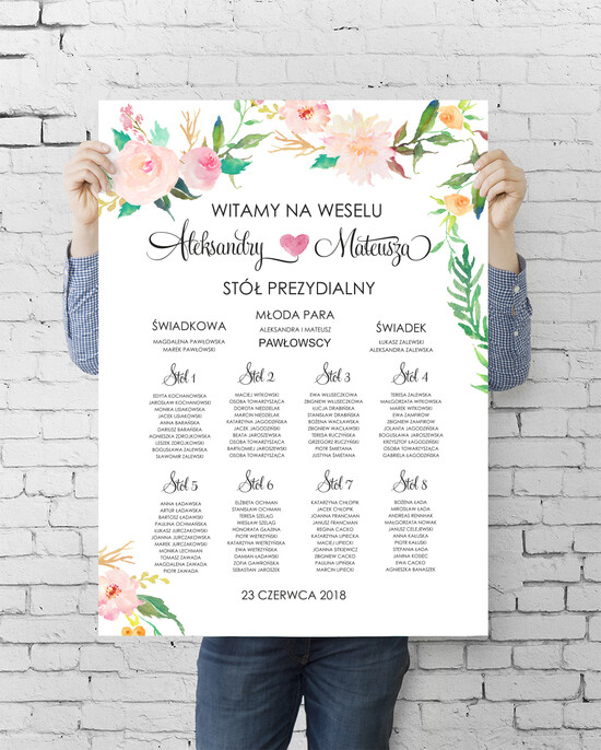 Plany stołów plan stołu plakat  plansza powitanie gości i plan stołów w jednym 06/BHsz1/PLE