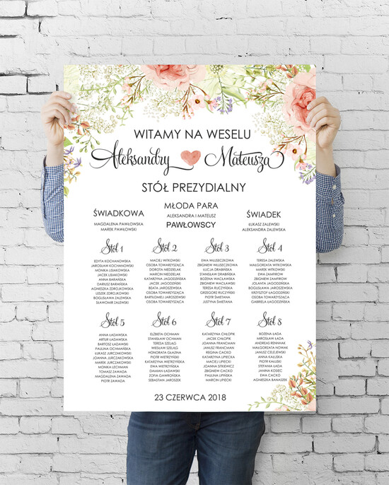 Plany stołów plan stołu plakat  plan stołów na wesele tablica z rozmieszczeniem gości 12/BHszK1/PLE