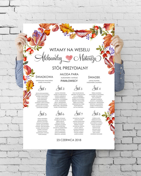Plany stołów plan stołu plakat  tablica informacyjna dla gości weselnych 14/BHsz3/PLE