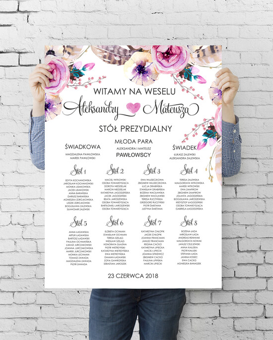 Plany stołów plan stołu plakat  tablica z rozmieszczeniem gości plan stołów weselnych 14/BHszK1/PLE