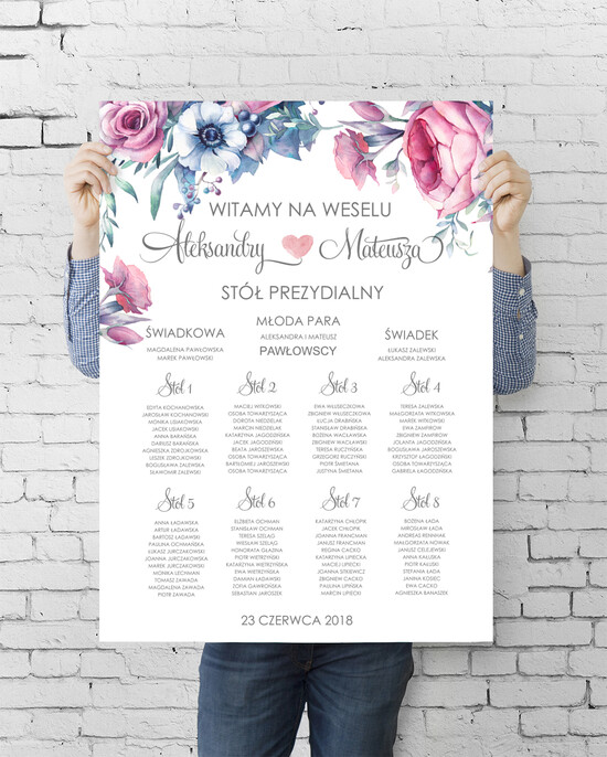 Plany stołów plan stołu plakat  plan stołów  weselnych usadzenie gości na weselu 22/akwECO/PLE