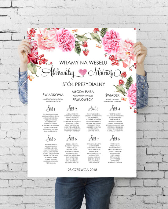 Plany stołów plan stołu plakat  plansza ślubna plan stołów weselnych 52/cc/PLE