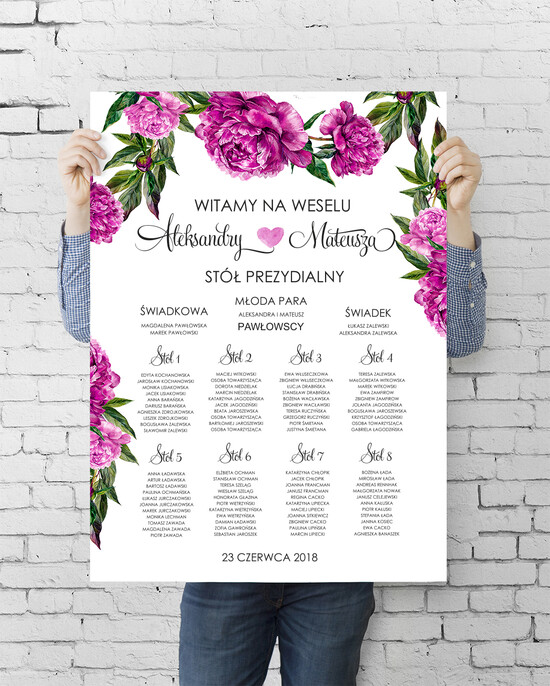 Plany stołów plan stołu plakat  powitanie gości na sali ślubnej i plan stołów 88/ccP/PLE