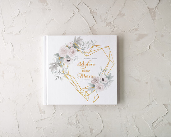 Księgi wpisów gości Rustykalne/retro Geometryczne serce  księga gości weselnych  pamiątkowa książka pastelowe delikatne kwiaty 4/CB/kwg