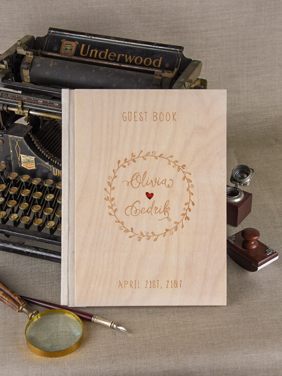 Księgi wpisów gości Drewniane  ksiega pamiątkowa na wpisy gości weselnych, okładka z drewna wasze imiona 07/NWDcc/kwg