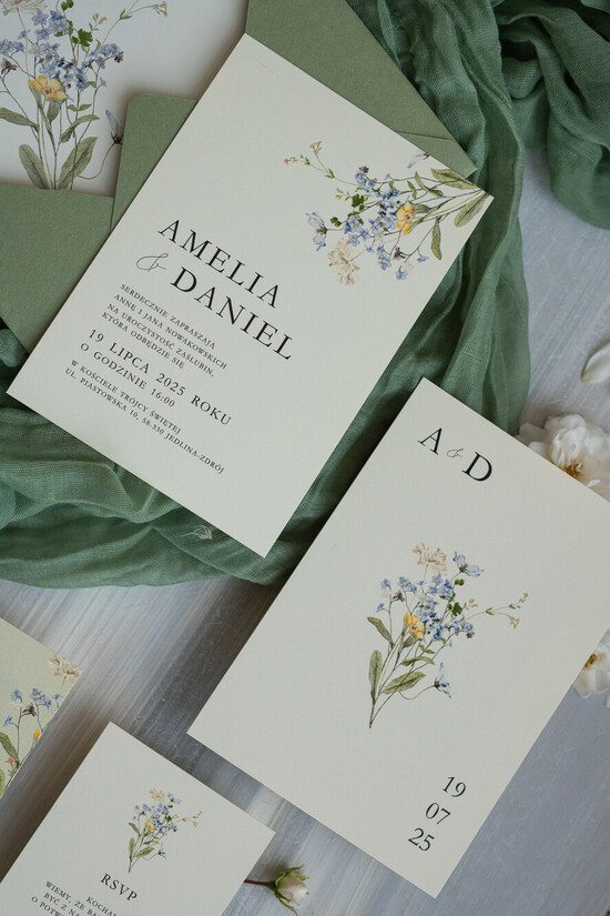 Zestawy Próbkowe próbki zaproszeń Próbka proste Boho Zaproszenia Ślubne kwiatowe wzory 03/Nw/prP