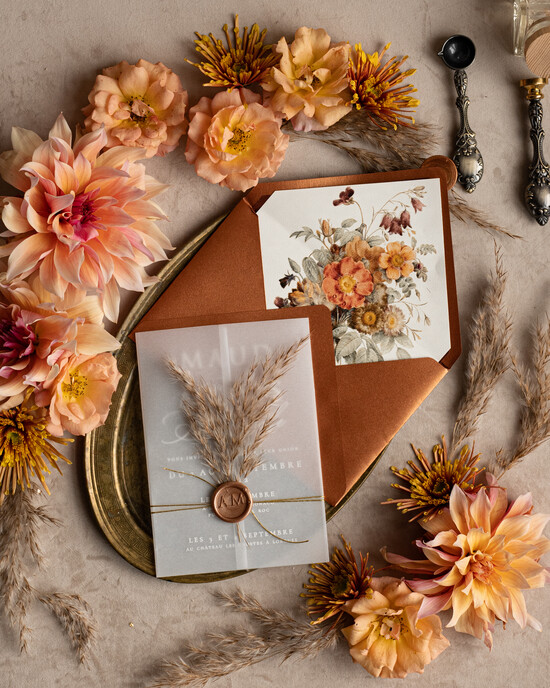 Zaproszenia ślubne Rustykalne i Natura Zaproszenia ślubne z trawą pampasową, suszone kwiaty do zaproszeń ślubnych, zaproszenia na ślub z pl 01/plxpamMZ/z