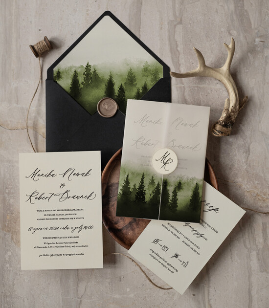 Zaproszenia ślubne Rustykalne i Natura niepowtarzalne zaproszenia ślubne, rustykalne ekologiczne na letnie wesele, zaproszenia z grafiką la 01/laskalka/z
