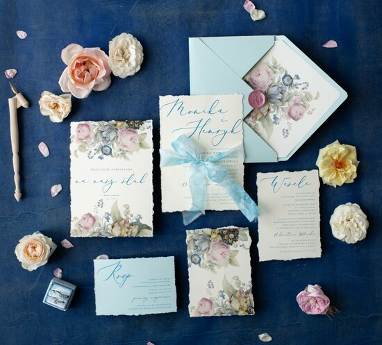 Zaproszenia ślubne Rustykalne i Natura zaproszenia ślubne w pastelowych kolorach wykonywane ręcznie inspirowane malarstwem 02/jedwab/z