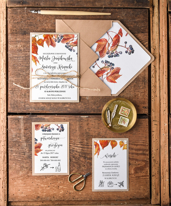 Zaproszenia ślubne Rustykalne i Natura wyjątkowe zaproszenia na ślub, w stylu rustykalnym idealne na wesele w stodole 94/cc/z