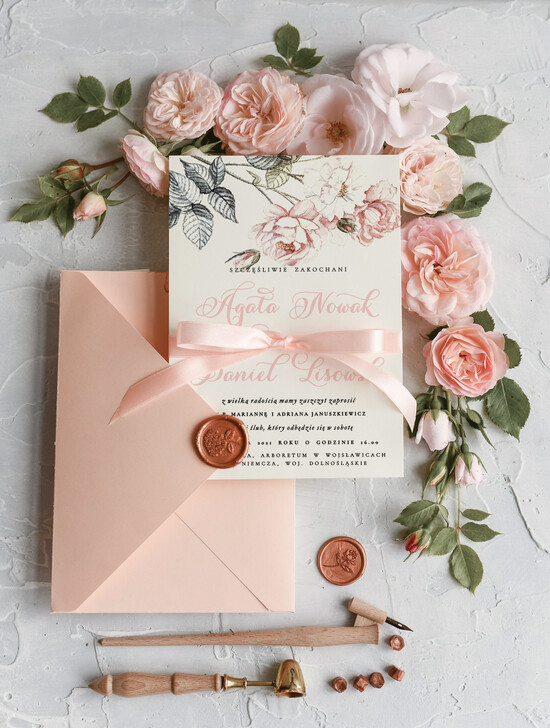 Zaproszenia ślubne Rustykalne i Natura minimalistyczne zaproszenia ślubne rustykalne zaproszenia na ślub z pastelową wstążką  18/CBw/z