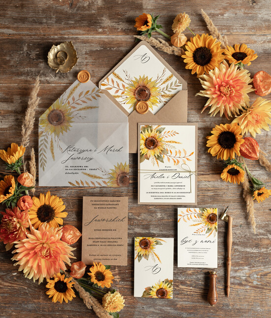 Zaproszenia ślubne Rustykalne i Natura Rustykalne  zaproszenia ślubne, Jesienne Słoneczniki zaproszenie ślubne Nowoczesne zaproszenie na śl 01/CBsz/z