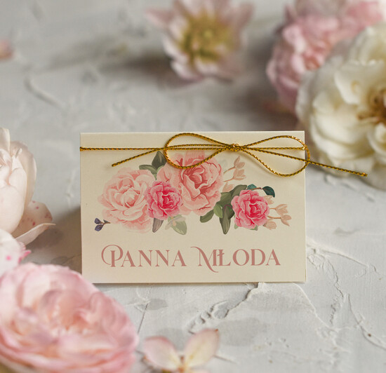 Winietki rustykalne usadzenie gości na weselu winietki, rustykalne winieki na stol weselny, winietki ze złotym sznurkiem 03/CBsz/w