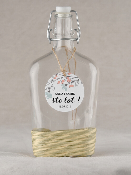 Zawieszki na butelki rustykalne etykieta na wódkę weselną, idealne na wesele w stodole 22/rstSZN/zwo