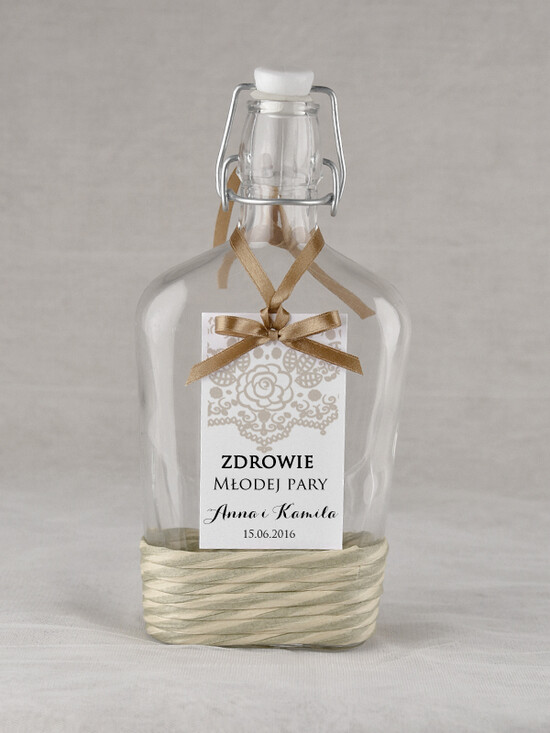 Zawieszki na butelki rustykalne etykieta na wódkę weselną, rustykalne z waszą treścią 39/rstPOz/zw