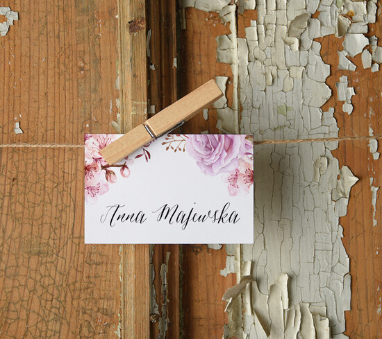 Winietki Boho/etno/pióra ślubne wizytówki winietki na stół weselny 001/BHszK/wKL